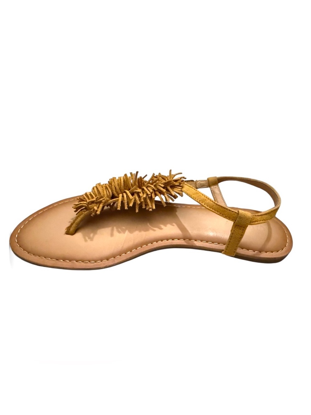 Old Navy Yellow Sueded Fringe T-Strap Sandals Size 8 - Picture 4 of 14